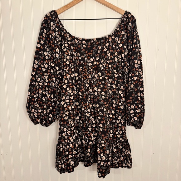 Lily Rose Women’s Black Floral Long Sleeve Cinch Front Baby Doll Dress Size XS - Picture 9 of 14